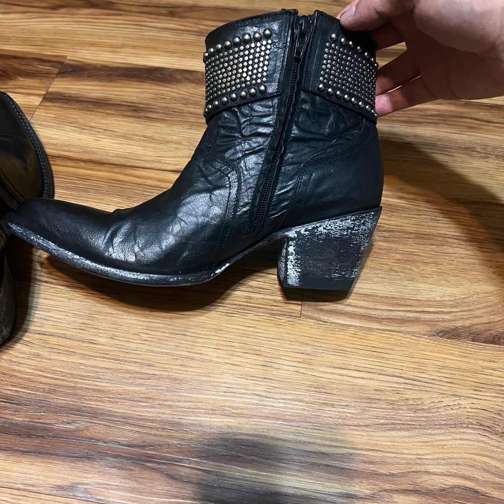 Old Gringo Mini Belinda Stud Cowboy Western Heeled Black Leather Bootie Boots - Picture 4 of 8